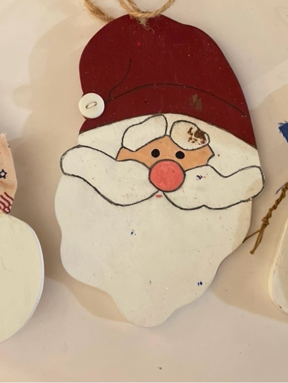 Santa & 2 Snowmen (America Scarf & UK Heart) Wood Christmas Ornaments